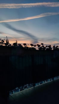 Bright sunset casts colors over the bustling city below photo