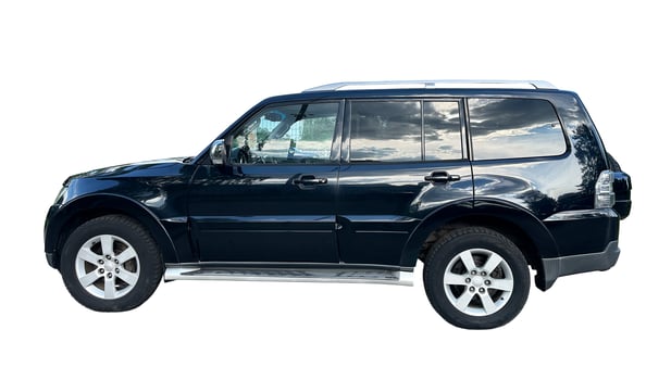 SUV auto, black big car side view, isolated on white background photo