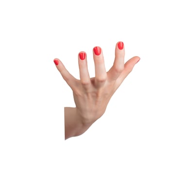A hand, graceful gesture of holding an invisible or virtual object. The isolated, Caucasian hand, photo