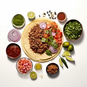 A taco is surrounded by various ingredients photo