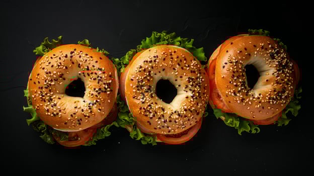 Salmon bagels sandwich on a wooden table, background restaurant concept design photo