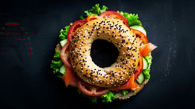 Salmon bagels sandwich on a wooden table, background restaurant concept design photo