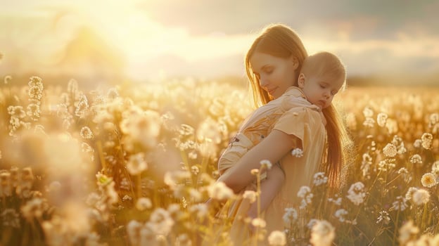 Portrait woman with her child, nature background photo