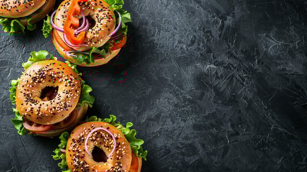 Salmon bagels sandwich on a wooden table, background restaurant concept design photo