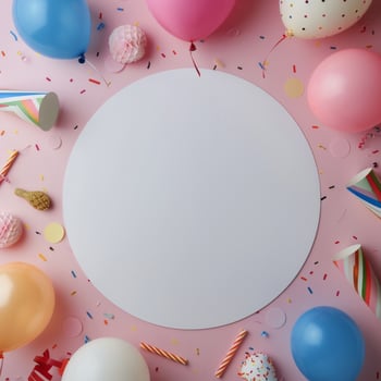 Birthday Party Decorations on Pink Background photo