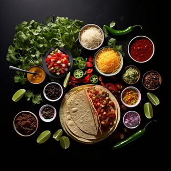 Taco ingredients on a black background photo