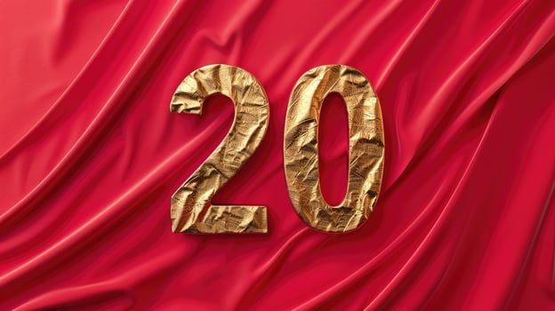 Golden number 20 on red background for celebration photo