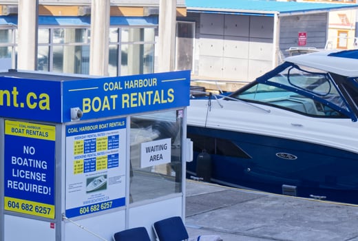 Vancouver, Canada - September 20, 2019 Boat Rental Station at the Coal Harbour Marine, Vancouver. No boating license required photo