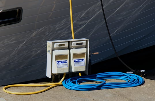 Vancouver, Canada - September 20, 2019 Charging station for boats and yachts in Coal Harbour, Vancouver photo