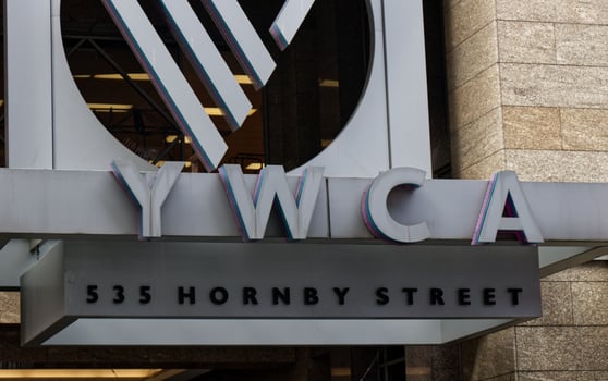 Vancouver, Canada - September 20,2019 Sign of The World Young Women's Christian Association World YWCA on Hornby Street in Vancouver photo