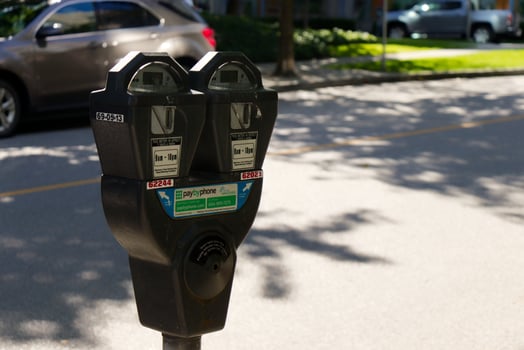 Vancouver, Canada - September 25, 2019 Parking meter on West Pender Street in Vancouver. Pay by phone available. photo