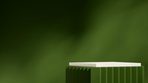 mockup template green and white podium in landscape minimal green wall, 3d rendering photo