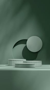 green color cylinder podium in portrait circle hole background, 3d image render empty space photo