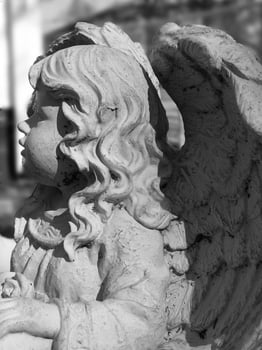 Sculpture close view background. Monument art. Black and white monochrome grayscale photo