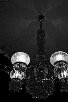 Vintage chandelier close view background. Pencil drawn sketch illustration, sketchy draft photo