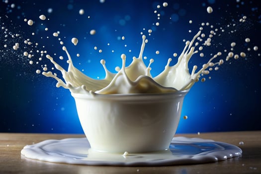 Milk splashes on white background photo