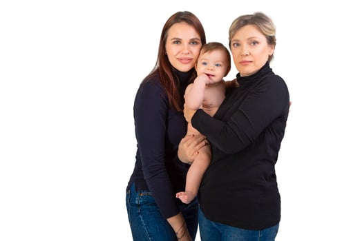 Grandmother, daughter and granddaughter on white portrait photo