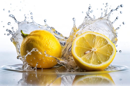 Lemon splashes on white background photo