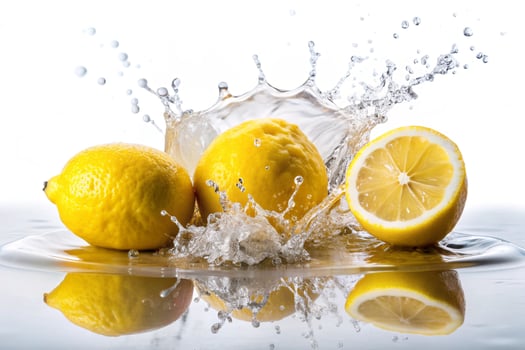 Lemon splashes on white background photo
