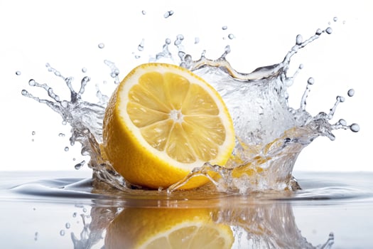 Lemon splashes on white background photo