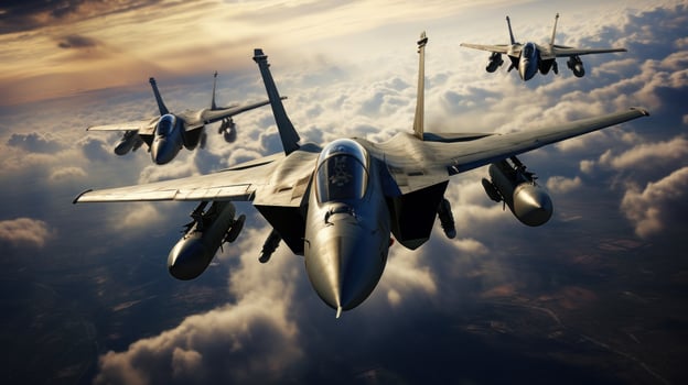 Three military jets flying in the sky photo