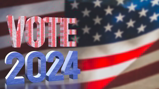 The text on America flag for election 2024 concept 3d rendering. photo