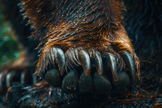 Close-up view of a bear's paw, focusing on its sharp claws. photo