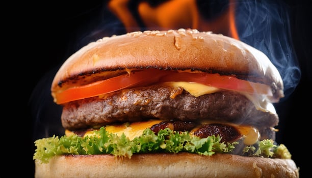 a burger with cheese and meat photo