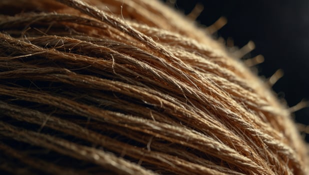 Close-up texture of tightly wound natural fibers forming a strong twine. photo