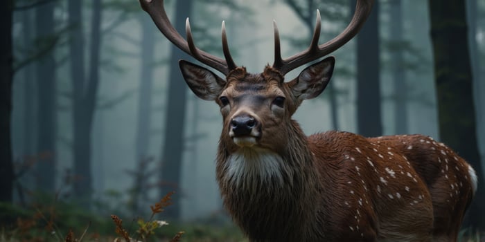 Deer appearance from the front with antlers. photo