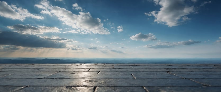 Empty floor with clean eyes view and beautiful blue cloudy sky background, Horizon landscape scene. photo