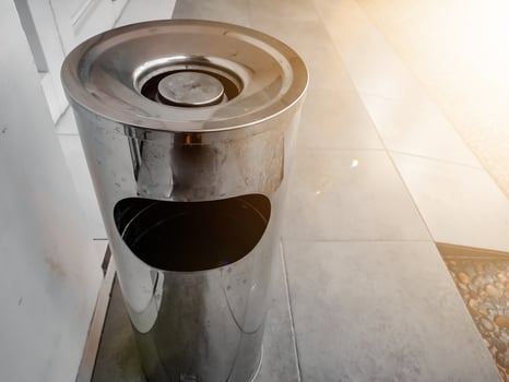 Stainless bin,Trash in coffee shops,Trash bin in a hospital, cleaning concept photo