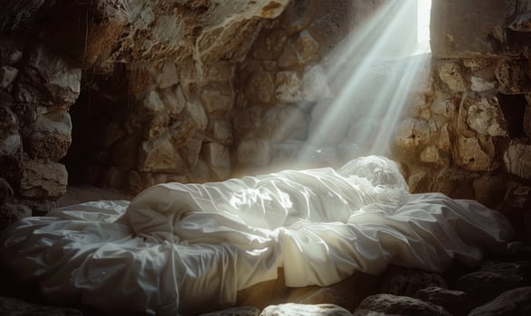 Empty cave. Stone tomb of Jesus Christ. Religion concept photo