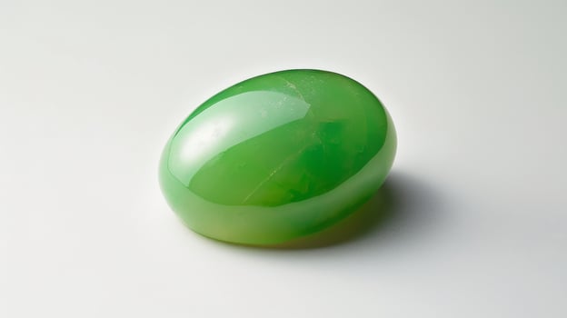 Polished Green Chrysoprase Gemstone on White Background for Jewelry Design photo