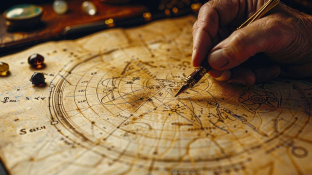 Vintage Astrological Chart and Celestial Map with Hand Drawing, Ideal for Spiritual and Horoscope Design, Historic Astronomy Theme. photo