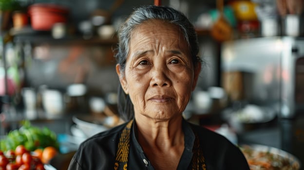 A close-up portrait of a middle-aged Thai female cook photo