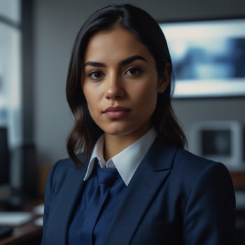 Beautiful Model In Blue Business Suit photo