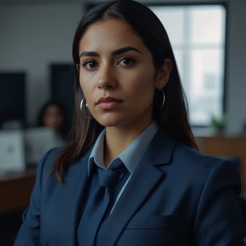 Beautiful Model In Blue Business Suit photo