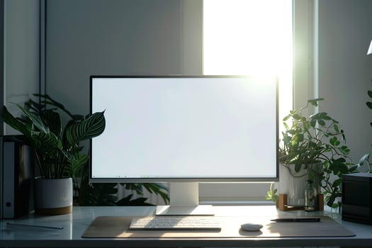 Office desktop computer Mockup Background and a classic gray top photo