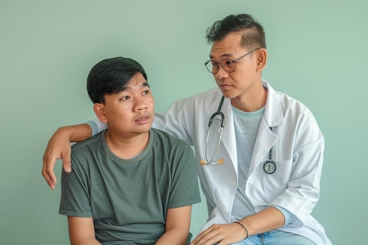 Male doctor providing comforting support to a patient showing empathy and care background photo