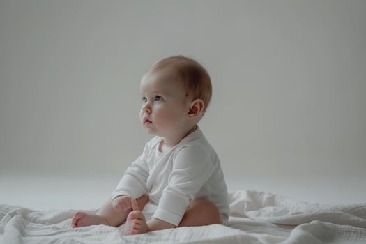 Cozy Newborn Baby in White Onesie with Adorable and Comfortable Style photo