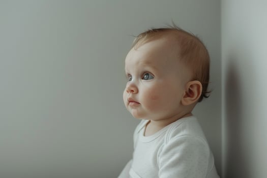 Adorable Newborn Baby in White Onesie with Cozy and Stylish Appearance photo