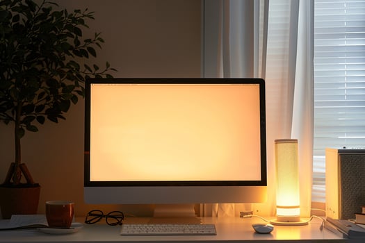 Cozy Desktop Computer Mockup for Home Office Background photo