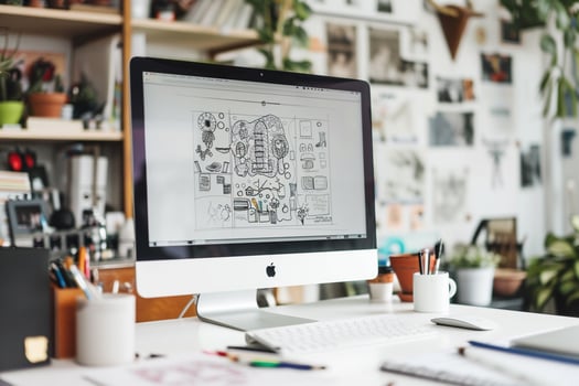 Computer Mockup Background with  Design photo