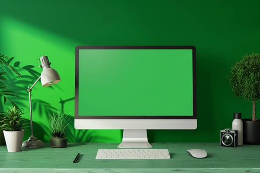 Computer Monitor Mockup Screen Tech Office Background photo