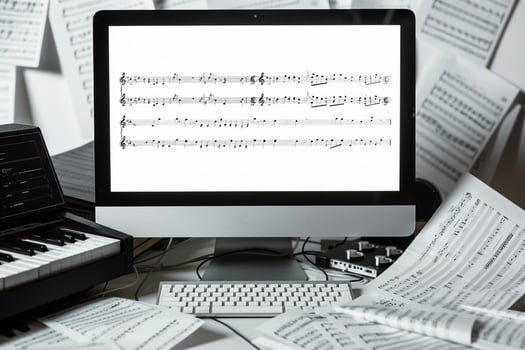 Computer Mockup Background on White Desk  Editing Tools photo