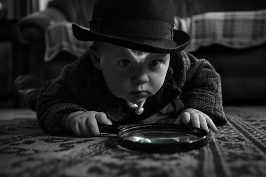 Baby in Noir Detective Outfit with Magnifying Glass Adorable and Vintage Costume Look photo