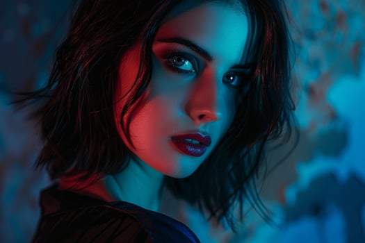 Woman in Noir Style Against Deep Midnight Background  and Mysterious Portrait photo