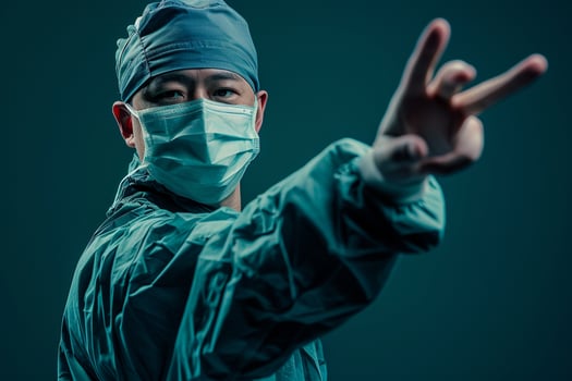 Surgeon in Hospital Attire and Mask Surgery photo