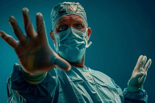 Surgeon in Scrubs and Mask Operating Room Background photo